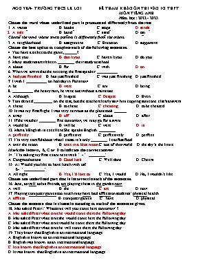 Đề tham khảo ôn thi vào Lớp 10 môn Tiếng Anh - Năm học 2023-2024 - Trường THCS Lê Lợi (Có đáp án)