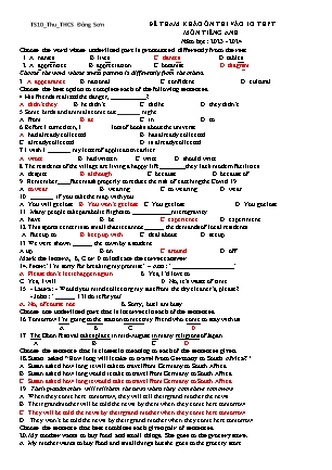 Đề tham khảo ôn thi vào Lớp 10 môn Tiếng Anh - Năm học 2023-2024 - Trường THCS Đông Sơn (Có đáp án)