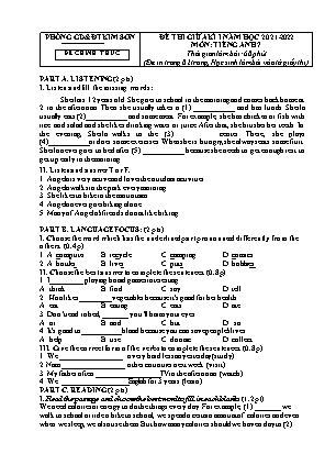 Đề thi giữa kì 1 Tiếng Anh Lớp 7 - Năm học 2021-2022 - Trường THCS Lai Thành (Có file nghe và đáp án)