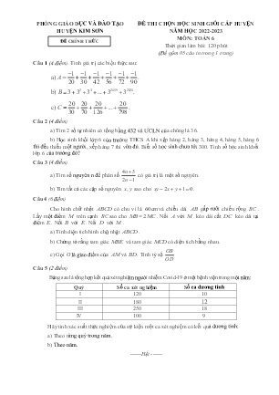 Đề thi học sinh giỏi cấp huyện Toán Lớp 6 - Năm học 2022-2023 - Phòng GD&ĐT Kim Sơn (Có đáp án)