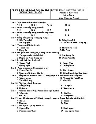 Đề thi khảo sát vào Lớp 10 môn Địa lí - Đề 1 - Năm học 2017-2018 - Trường THCS Yên Lộc (Có đáp án)