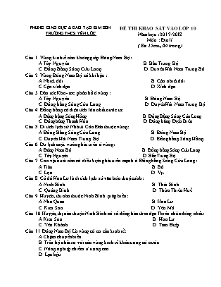 Đề thi khảo sát vào Lớp 10 môn Địa lí - Đề 2 - Năm học 2017-2018 - Trường THCS Yên Lộc (Có đáp án)