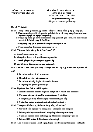 Đề thi khảo sát vào Lớp 10 môn Giáo dục công dân - Đề 1 - Năm học 2017-2018 - Trường THCS Yên Lộc (Có đáp án)