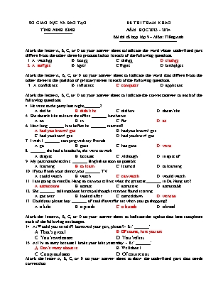 Đề thi tham khảo vào Lớp 10 môn Tiếng Anh - Năm học 2023-2024 - Trường THCS Lê Lợi (Có đáp án)