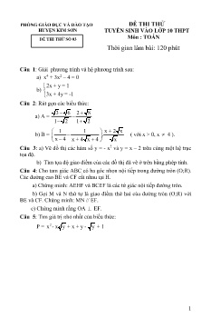 Đề thi thử tuyển sinh vào Lớp 10 THPT môn Toán - Đề số 03 - Phòng GD&ĐT Kim Sơn (Có đáp án)
