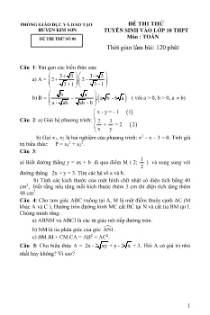 Đề thi thử tuyển sinh vào Lớp 10 THPT môn Toán - Đề số 06 - Phòng GD&ĐT Kim Sơn (Có đáp án)