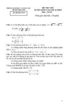 Đề thi thử tuyển sinh vào Lớp 10 THPT môn Toán - Đề số 07 - Phòng GD&ĐT Kim Sơn (Có đáp án)
