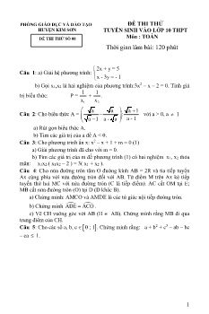 Đề thi thử tuyển sinh vào Lớp 10 THPT môn Toán - Đề số 08 - Phòng GD&ĐT Kim Sơn (Có đáp án)