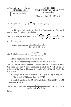 Đề thi thử tuyển sinh vào Lớp 10 THPT môn Toán - Đề số 09 - Phòng GD&ĐT Kim Sơn (Có đáp án)