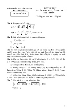 Đề thi thử tuyển sinh vào Lớp 10 THPT môn Toán - Đề số 10 - Phòng GD&ĐT Kim Sơn (Có đáp án)