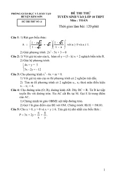 Đề thi thử tuyển sinh vào Lớp 10 THPT môn Toán - Đề số 11 - Phòng GD&ĐT Kim Sơn (Có đáp án)