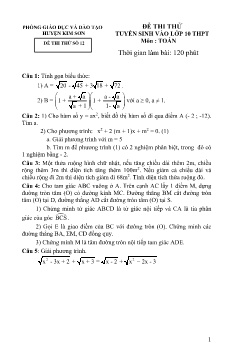 Đề thi thử tuyển sinh vào Lớp 10 THPT môn Toán - Đề số 12 - Phòng GD&ĐT Kim Sơn (Có đáp án)