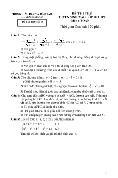 Đề thi thử tuyển sinh vào Lớp 10 THPT môn Toán - Đề số 13 - Phòng GD&ĐT Kim Sơn (Có đáp án)