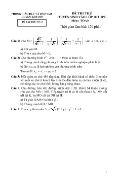 Đề thi thử tuyển sinh vào Lớp 10 THPT môn Toán - Đề số 14 - Phòng GD&ĐT Kim Sơn (Có đáp án)