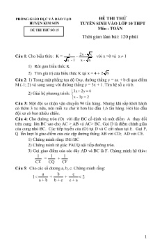 Đề thi thử tuyển sinh vào Lớp 10 THPT môn Toán - Đề số 15 - Phòng GD&ĐT Kim Sơn (Có đáp án)