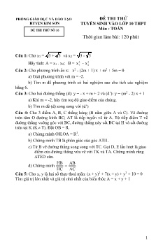 Đề thi thử tuyển sinh vào Lớp 10 THPT môn Toán - Đề số 16 - Phòng GD&ĐT Kim Sơn (Có đáp án)