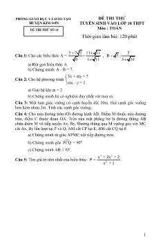 Đề thi thử tuyển sinh vào Lớp 10 THPT môn Toán - Đề số 18 - Phòng GD&ĐT Kim Sơn (Có đáp án)