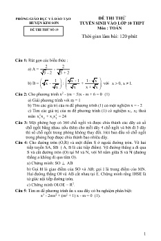 Đề thi thử tuyển sinh vào Lớp 10 THPT môn Toán - Đề số 19 - Phòng GD&ĐT Kim Sơn (Có đáp án)