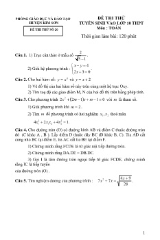 Đề thi thử tuyển sinh vào Lớp 10 THPT môn Toán - Đề số 20 - Phòng GD&ĐT Kim Sơn (Có đáp án)