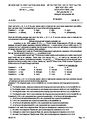 Đề thi thử vào Lớp 10 THPT môn Tiếng Anh (Đại trà) - Mã đề: 123 - Năm học 2022-2023 - Sở GD&ĐT Ninh Bình (Có đáp án)