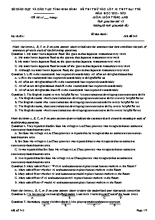 Đề thi thử vào Lớp 10 THPT môn Tiếng Anh (Đại trà) - Mã đề: 345 - Năm học 2022-2023 - Sở GD&ĐT Ninh Bình (Có đáp án)