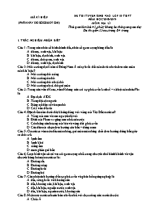 Đề thi tuyển sinh Lớp 10 môn Địa lí - Đề: 03 - Năm học 2018-2019 (Có đáp án)