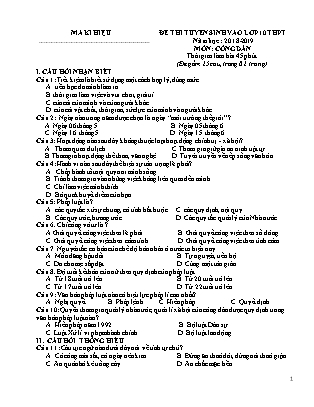 Đề thi tuyển sinh Lớp 10 môn Giáo dục công dân - Đề: 02 - Năm học 2018-2019 (Có đáp án)