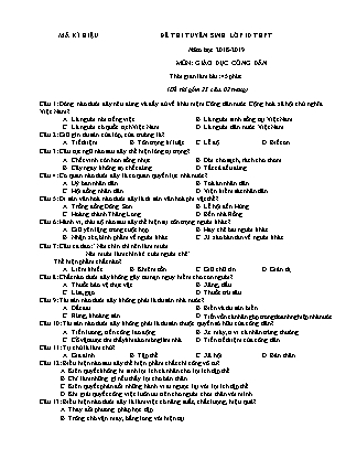 Đề thi tuyển sinh Lớp 10 môn Giáo dục công dân - Đề: 04 - Năm học 2018-2019 (Có đáp án)
