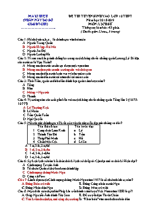 Đề thi tuyển sinh Lớp 10 môn Lịch sử - Đề: 02 - Năm học 2018-2019 (Có đáp án) Đề thi tuyển sinh Lớp 10 môn Lịch sử - Đề: 02 - Năm học 2018-2019 (Có đáp án)