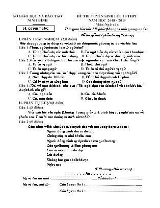 Đề thi tuyển sinh Lớp 10 môn Ngữ văn - Đề: 05 - Năm học 2018-2019 (Có đáp án)