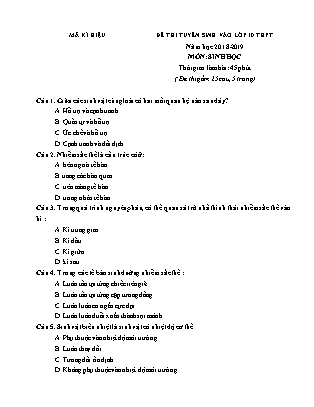Đề thi tuyển sinh Lớp 10 môn Sinh học - Đề: 02 - Năm học 2018-2019 (Có đáp án) Đề thi tuyển sinh Lớp 10 môn Sinh học - Đề: 02 - Năm học 2018-2019 (Có đáp án)