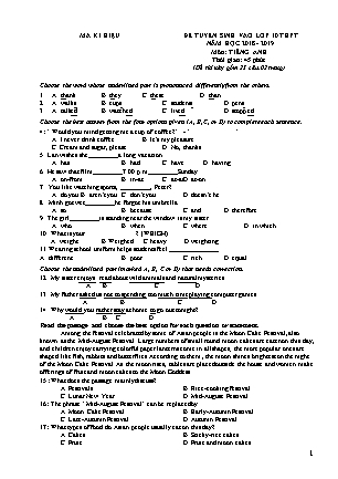 Đề thi tuyển sinh Lớp 10 môn Tiếng Anh - Đề: 05 - Năm học 2018-2019 (Có đáp án)