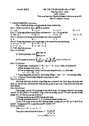 Đề thi tuyển sinh Lớp 10 THPT môn Toán - Đề 01 - Trường THCS Phát Diệm (Có đáp án) Đề thi tuyển sinh Lớp 10 THPT môn Toán - Đề 01 - Trường THCS Phát Diệm (Có đáp án)