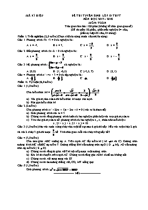 Đề thi tuyển sinh Lớp 10 THPT môn Toán - Đề 03 - Trường THCS Phát Diệm (Có đáp án) Đề thi tuyển sinh Lớp 10 THPT môn Toán - Đề 03 - Trường THCS Phát Diệm (Có đáp án)