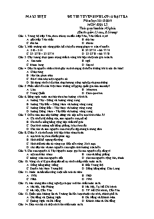 Đề thi tuyển sinh vào Lớp 10 môn Địa lí (Đại trà) - Đề 01 - Năm học 2018-2019 - Trường THCS Yên Mô (Có đáp án)