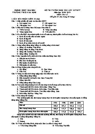 Đề thi tuyển sinh vào Lớp 10 môn Địa lí - Đề 1 - Năm học 2018-2019 - Trường THCS Kim Định (Có đáp án)