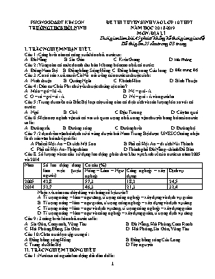 Đề thi tuyển sinh vào Lớp 10 môn Địa lí - Đề 2 - Năm học 2018-2019 - Trường THCS Hồi Ninh (Có đáp án)