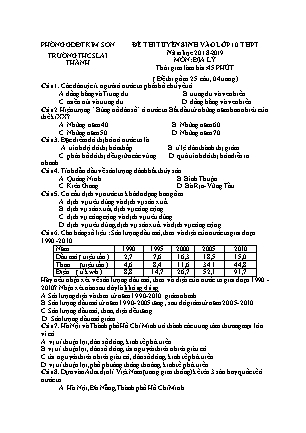 Đề thi tuyển sinh vào Lớp 10 môn Địa lí - Đề 2 - Năm học 2018-2019 - Trường THCS Lai Thành (Có đáp án)