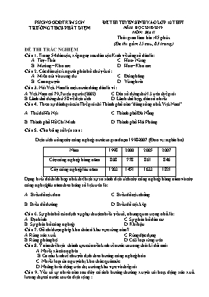 Đề thi tuyển sinh vào Lớp 10 môn Địa lí - Đề 2 - Năm học 2018-2019 - Trường THCS Phát Diệm (Có đáp án)