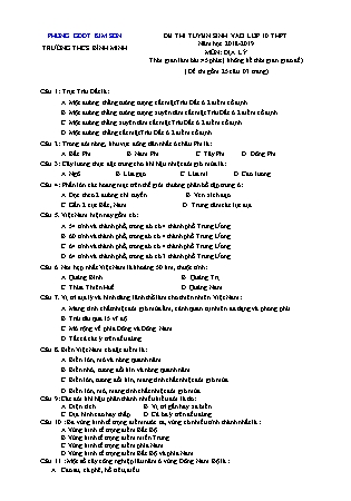 Đề thi tuyển sinh vào Lớp 10 môn Địa lí - Đề 2 - Năm học 2018-2019 - Trường THCS Bình Minh (Có đáp án)