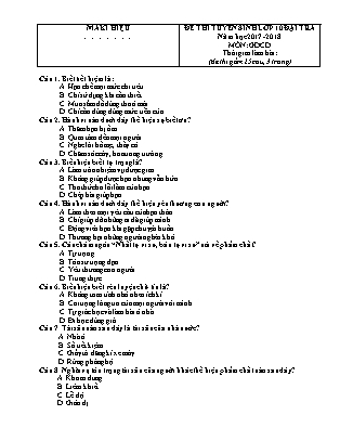 Đề thi tuyển sinh vào Lớp 10 môn Giáo dục công dân - Đề 02 - Năm học 2018-2019 - Trường THPT THCS (Có đáp án)
