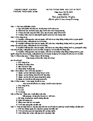 Đề thi tuyển sinh vào Lớp 10 môn Giáo dục công dân - Đề 1 - Năm học 2018-2019 - Trường THCS Bình Minh (Có đáp án) Đề thi tuyển sinh vào Lớp 10 môn Giáo dục công dân - Đề 1 - Năm học 2018-2019 - Trường THCS Bình Minh (Có đáp án)