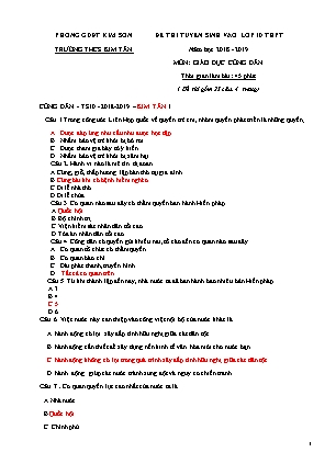 Đề thi tuyển sinh vào Lớp 10 môn Giáo dục công dân - Đề 1 - Năm học 2018-2019 - Trường THCS Kim Tân (Có đáp án) Đề thi tuyển sinh vào Lớp 10 môn Giáo dục công dân - Đề 1 - Năm học 2018-2019 - Trường THCS Kim Tân (Có đáp án)