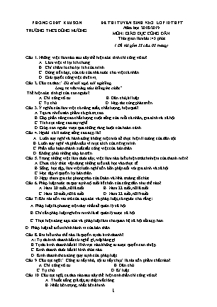Đề thi tuyển sinh vào Lớp 10 môn Giáo dục công dân - Đề 1 - Năm học 2018-2019 - Trường THCS Đồng Hướng (Có đáp án)