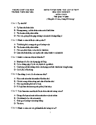 Đề thi tuyển sinh vào Lớp 10 môn Giáo dục công dân - Đề 1 - Năm học 2018-2019 - Trường THCS Như Hòa (Có đáp án)