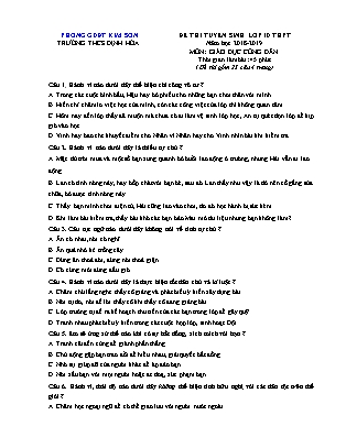 Đề thi tuyển sinh vào Lớp 10 môn Giáo dục công dân - Đề 2 - Năm học 2018-2019 - Trường THCS Định Hóa (Có đáp án)