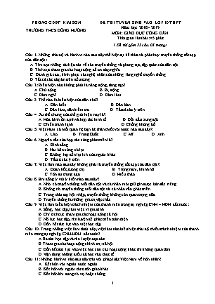 Đề thi tuyển sinh vào Lớp 10 môn Giáo dục công dân - Đề 2 - Năm học 2018-2019 - Trường THCS Đồng Hướng (Có đáp án)