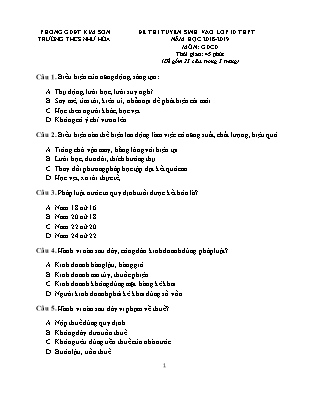 Đề thi tuyển sinh vào Lớp 10 môn Giáo dục công dân - Đề 2 - Năm học 2018-2019 - Trường THCS Như Hòa (Có đáp án)
