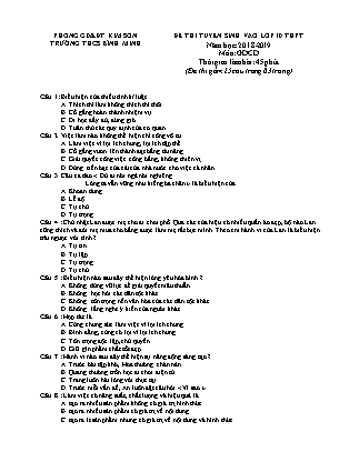 Đề thi tuyển sinh vào Lớp 10 môn Giáo dục công dân - Đề 2 - Năm học 2018-2019 - Trường THCS Bình Minh (Có đáp án) Đề thi tuyển sinh vào Lớp 10 môn Giáo dục công dân - Đề 2 - Năm học 2018-2019 - Trường THCS Bình Minh (Có đáp án)