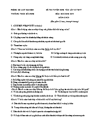 Đề thi tuyển sinh vào Lớp 10 môn Giáo dục công dân - Đề 2 - Năm học 2018-2019 - Trường THCS Hồi Ninh (Có đáp án)